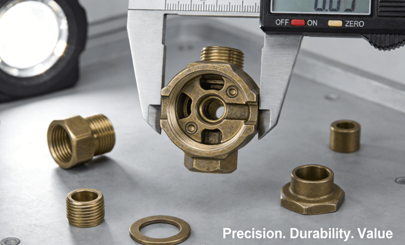 Exploded view of a high-end faucet, showcasing the precisely machined bronze valve body and internal components, highlighting CNC machining accuracy