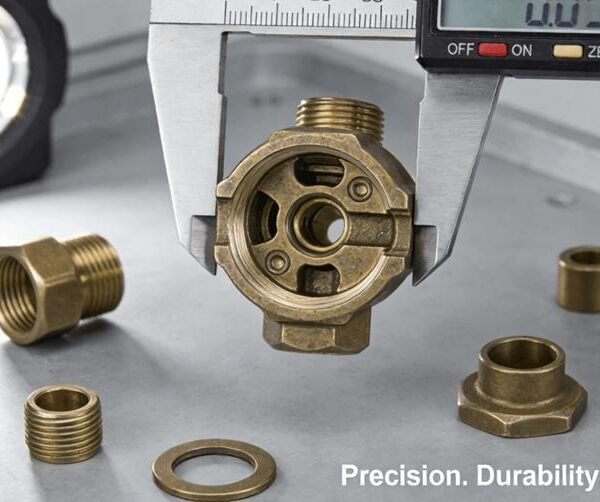 Exploded view of a high-end faucet, showcasing the precisely machined bronze valve body and internal components, highlighting CNC machining accuracy