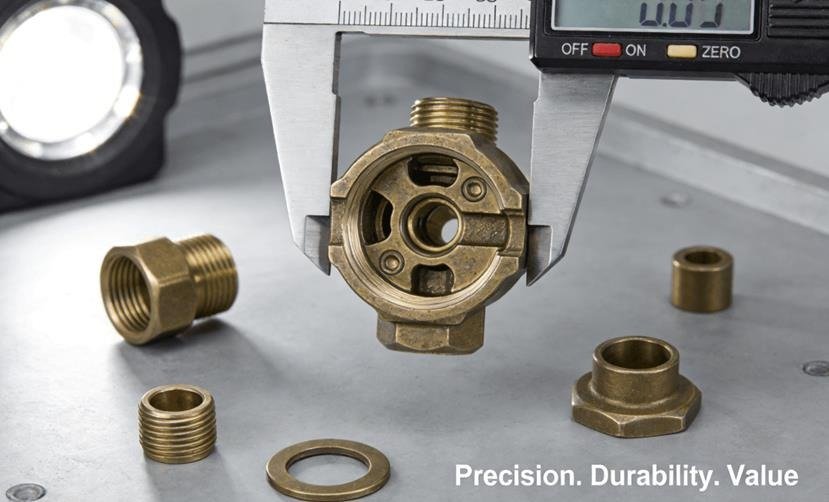 Exploded view of a high-end faucet, showcasing the precisely machined bronze valve body and internal components, highlighting CNC machining accuracy